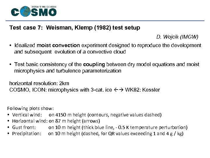 Test case 7: Weisman, Klemp (1982) test setup D. Wojcik (IMGW) • Idealized moist