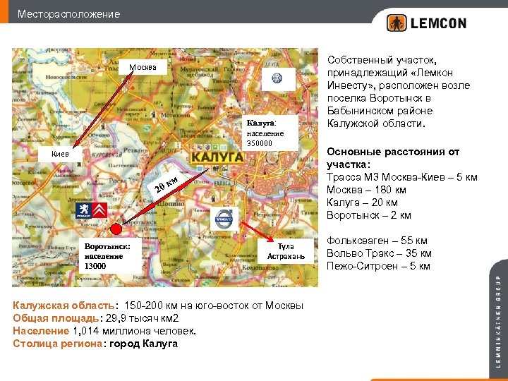 Месторасположение Москва Калуга: население 350000 Киев 20 Воротынск: население 13000 км Тула Астрахань Калужская