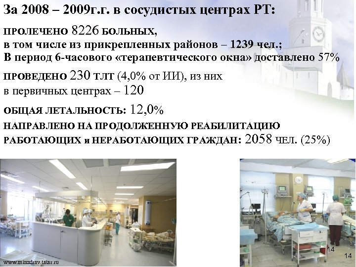 За 2008 – 2009 г. г. в сосудистых центрах РТ: ПРОЛЕЧЕНО 8226 БОЛЬНЫХ, в