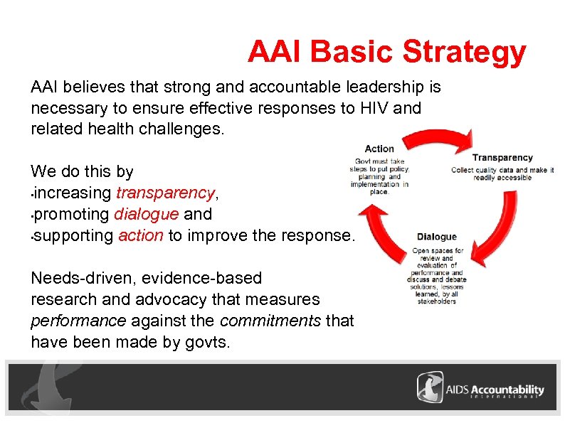 AAI Basic Strategy AAI believes that strong and accountable leadership is necessary to ensure