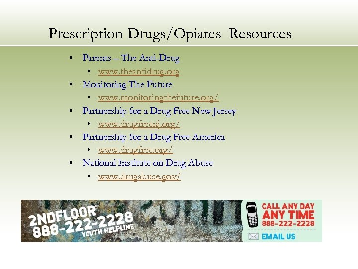 Prescription Drugs/Opiates Resources • Parents – The Anti-Drug • www. theantidrug. org • Monitoring