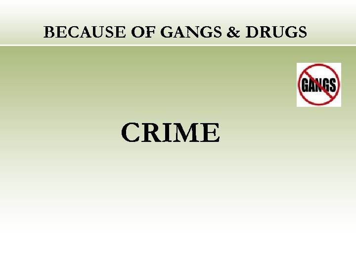BECAUSE OF GANGS & DRUGS CRIME 