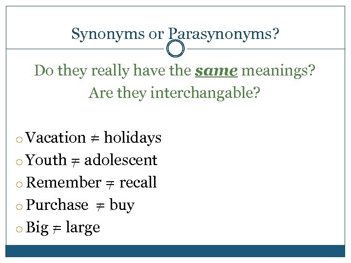 Synonyms or Parasynonyms? Do they really have the same meanings? Are they interchangable? o