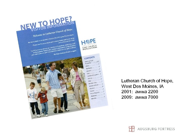 Lutheran Church of Hope, West Des Moines, IA 2001: awwa 2200 2009: awwa 7000