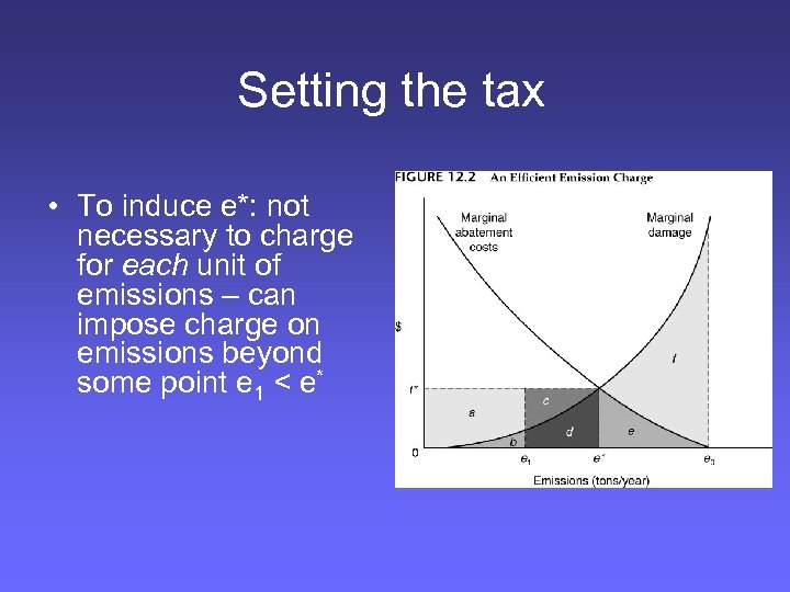 Setting the tax • To induce e*: not necessary to charge for each unit