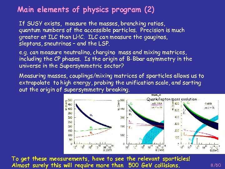 Main elements of physics program (2) If SUSY exists, measure the masses, branching ratios,