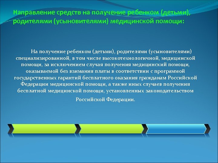 Направление средств на получение ребенком (детьми), родителями (усыновителями) медицинской помощи: На получение ребенком (детьми),