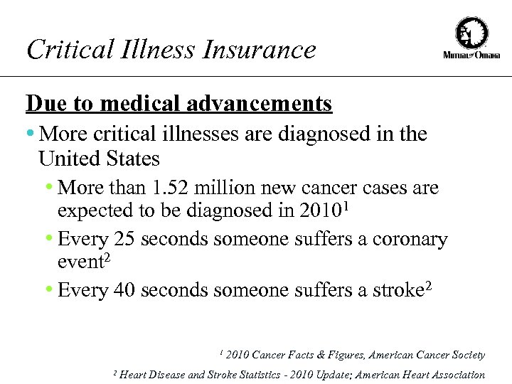 Critical Illness Insurance Due to medical advancements • More critical illnesses are diagnosed in