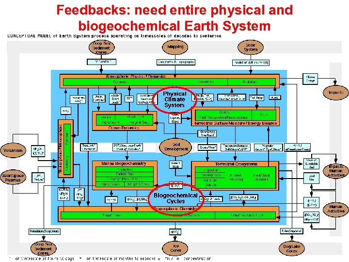 Feedbacks: need entire physical and biogeochemical Earth System 