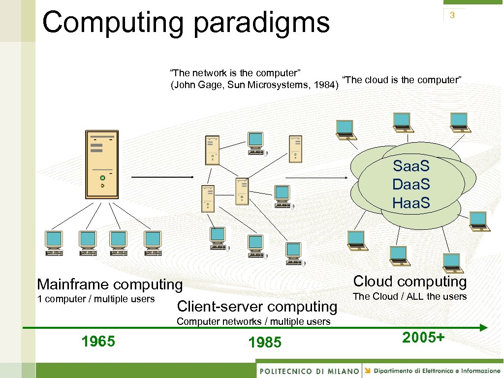 Computing paradigms 3 “The network is the computer” (John Gage, Sun Microsystems, 1984) “The