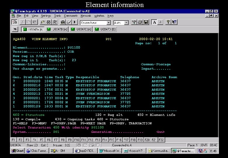 Element information SQA 450 VIEW ELEMENT INFO Element. . . . : PS 1100