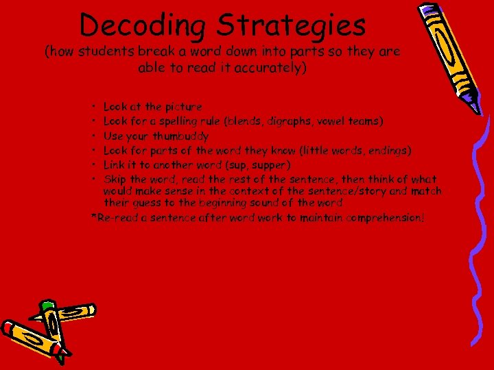 Decoding Strategies (how students break a word down into parts so they are able