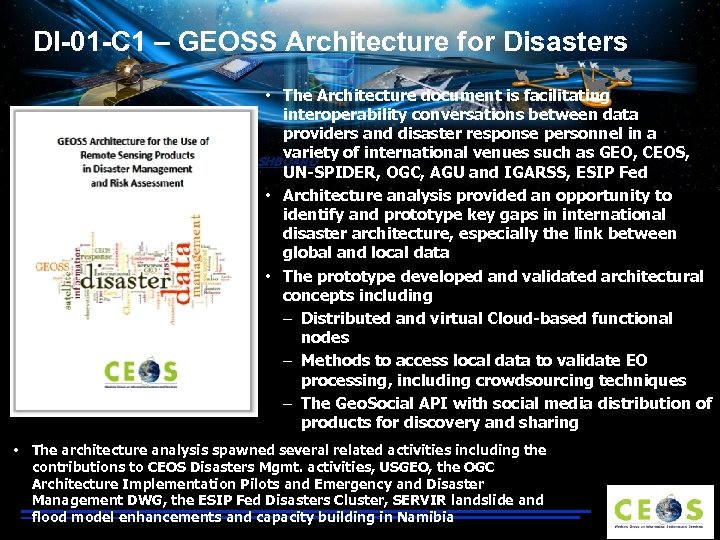 DI-01 -C 1 – GEOSS Architecture for Disasters SIT-29 Meeting CNES, Toulouse, France 9