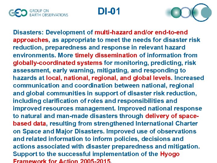 DI-01 Disasters: Development of multi-hazard and/or end-to-end approaches, as appropriate to meet the needs