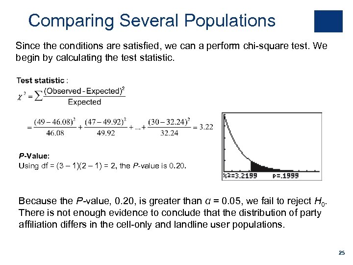Comparing Several Populations Since the conditions are satisfied, we can a perform chi-square test.
