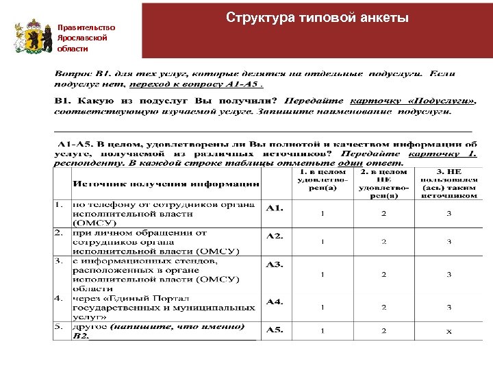 Правительство Ярославской области Структура типовой анкеты 