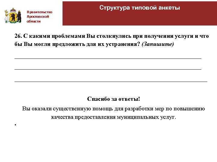 Правительство Ярославской области Структура типовой анкеты 26. С какими проблемами Вы столкнулись при получении