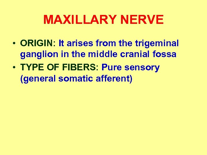 MAXILLARY NERVE • ORIGIN: It arises from the trigeminal ganglion in the middle cranial