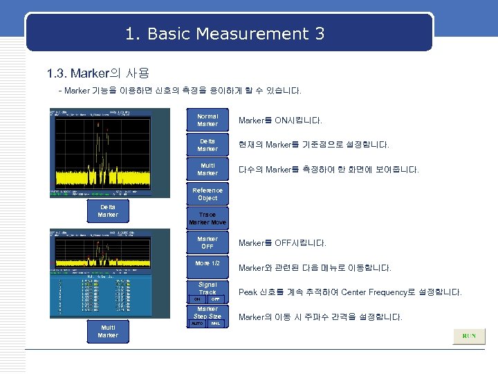 1. Basic Measurement 3 1. 3. Marker의 사용 - Marker 기능을 이용하면 신호의 측정을