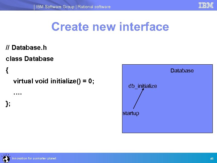 IBM Software Group | Rational software Create new interface // Database. h class Database