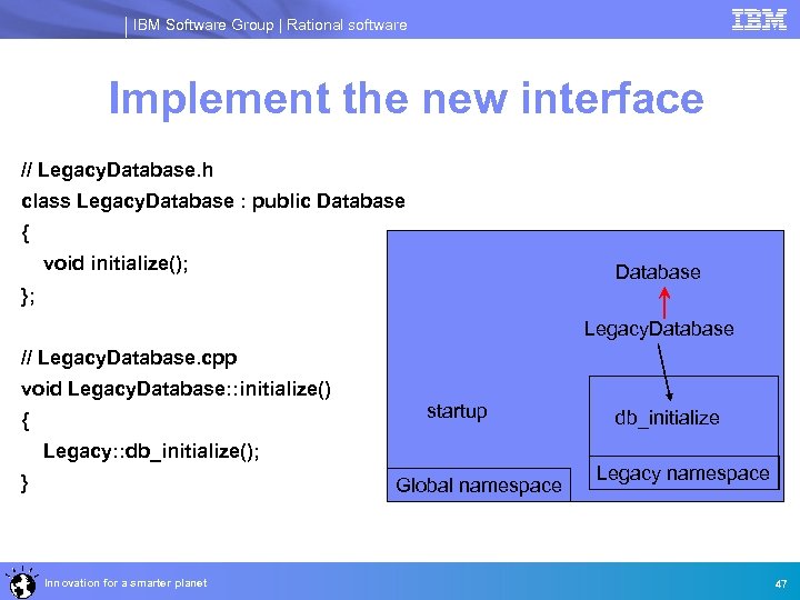 IBM Software Group | Rational software Implement the new interface // Legacy. Database. h