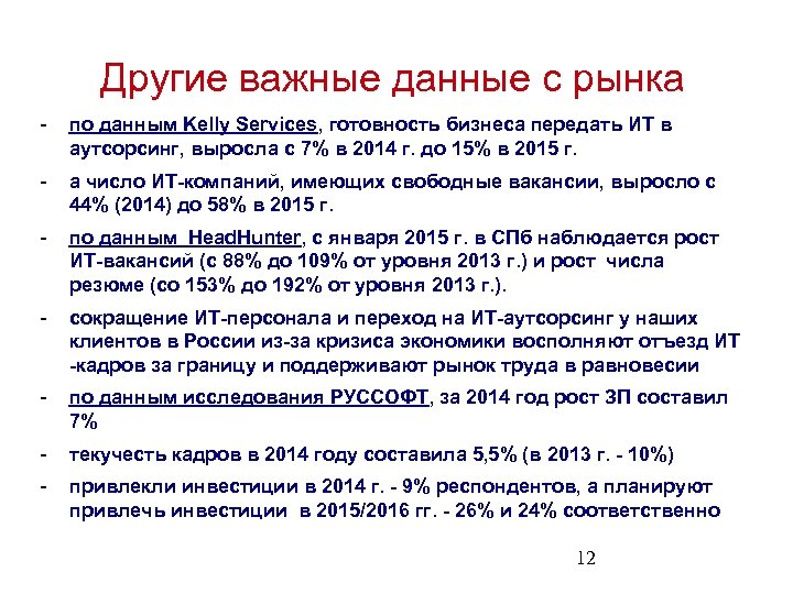Другие важные данные с рынка - по данным Kelly Services, готовность бизнеса передать ИТ
