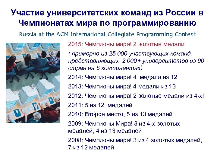 Участие университетских команд из России в Чемпионатах мира по программированию Russia at the ACM
