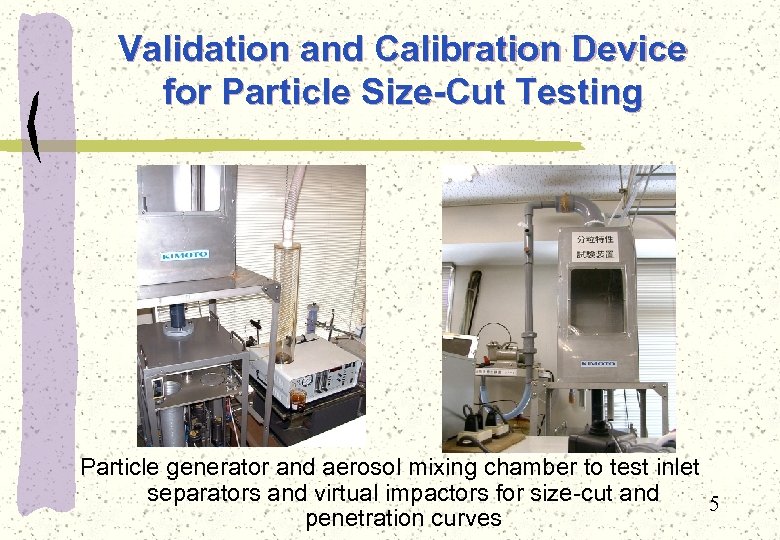 Validation and Calibration Device for Particle Size-Cut Testing Particle generator and aerosol mixing chamber