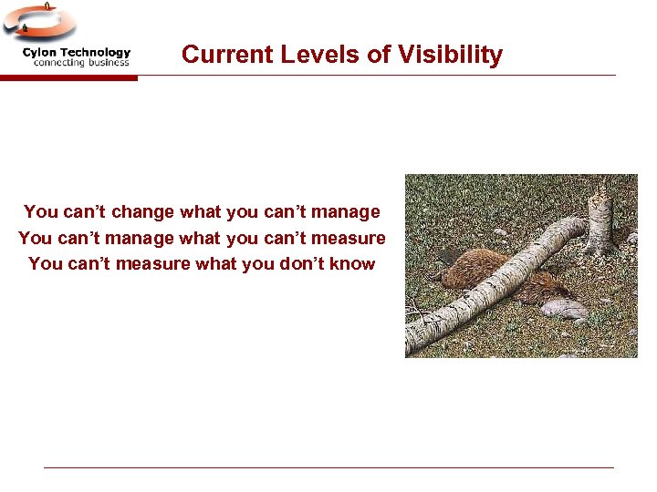 Current Levels of Visibility You can’t change what you can’t manage You can’t manage