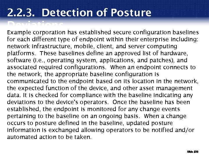 2. 2. 3. Detection of Posture Deviations Example corporation has established secure configuration baselines
