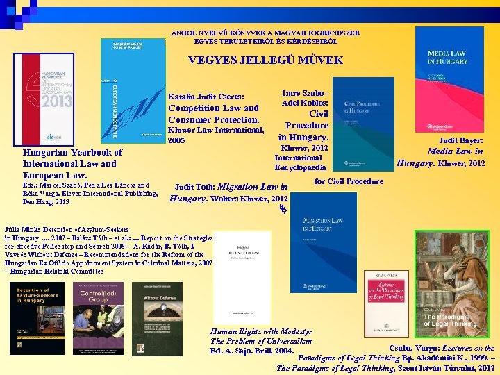 ANGOL NYELVŰ KÖNYVEK A MAGYAR JOGRENDSZER EGYES TERÜLETEIRŐL ÉS KÉRDÉSEIRŐL VEGYES JELLEGŰ MŰVEK Katalin