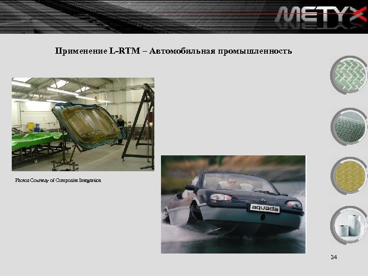 Применение L-RTM – Автомобильная промышленность Photos Courtesy of Composite Integration 24 