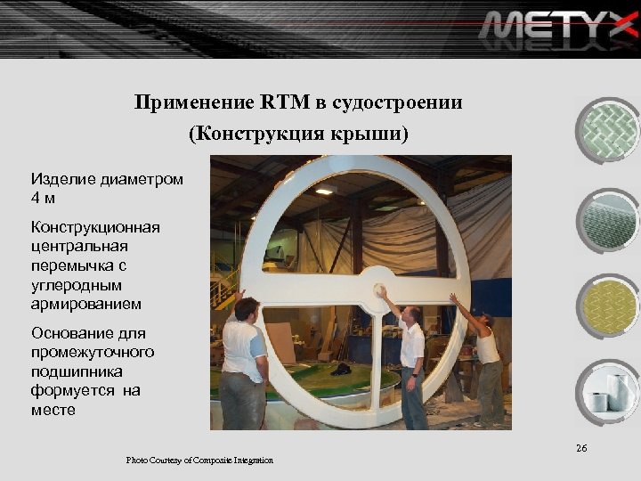 Применение RTM в судостроении (Конструкция крыши) Изделие диаметром 4 м Конструкционная центральная перемычка с