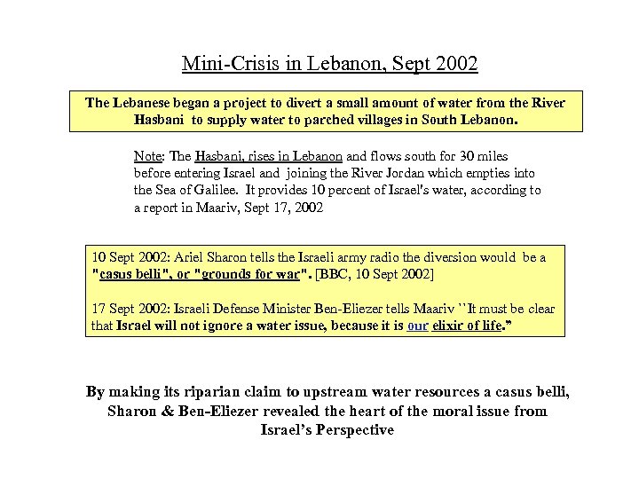 Mini-Crisis in Lebanon, Sept 2002 The Lebanese began a project to divert a small