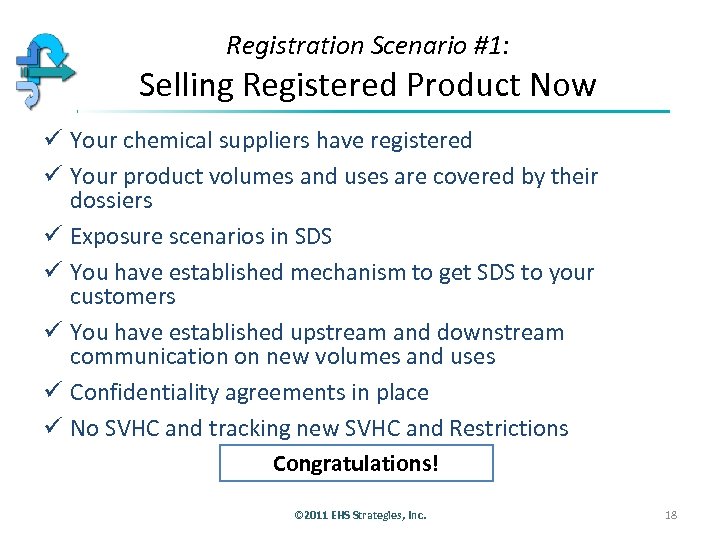Registration Scenario #1: Selling Registered Product Now ü Your chemical suppliers have registered ü