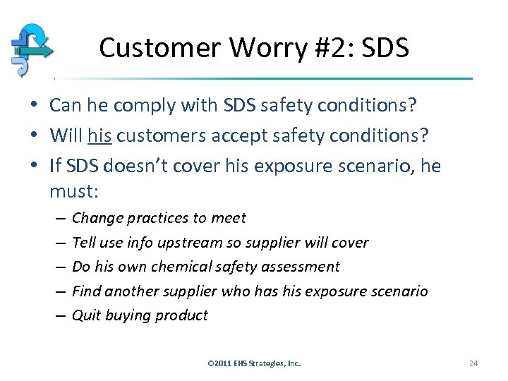 Customer Worry #2: SDS • Can he comply with SDS safety conditions? • Will