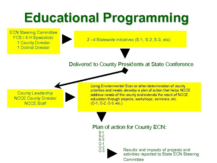 Educational Programming ECN Steering Committee FCS / 4 -H Specialists 1 County Director 1