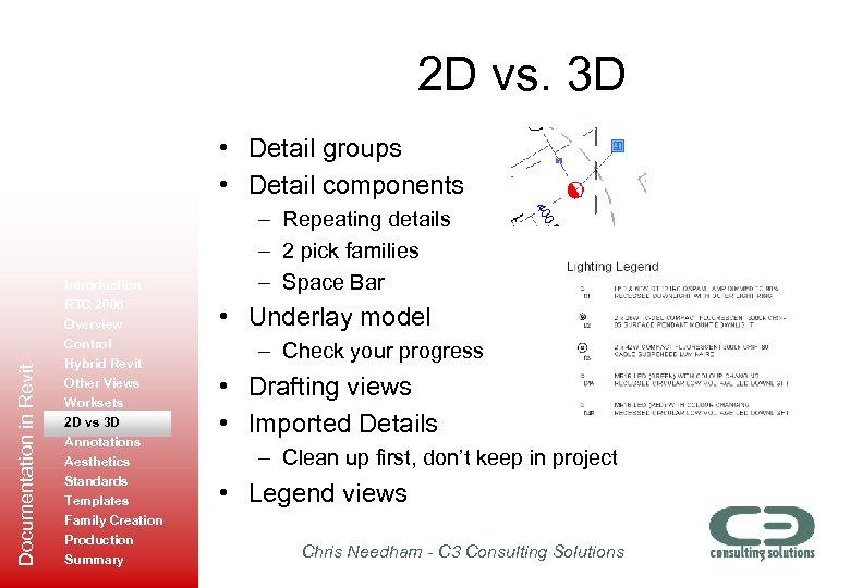 2 D vs. 3 D Documentation in Revit • Detail groups • Detail components