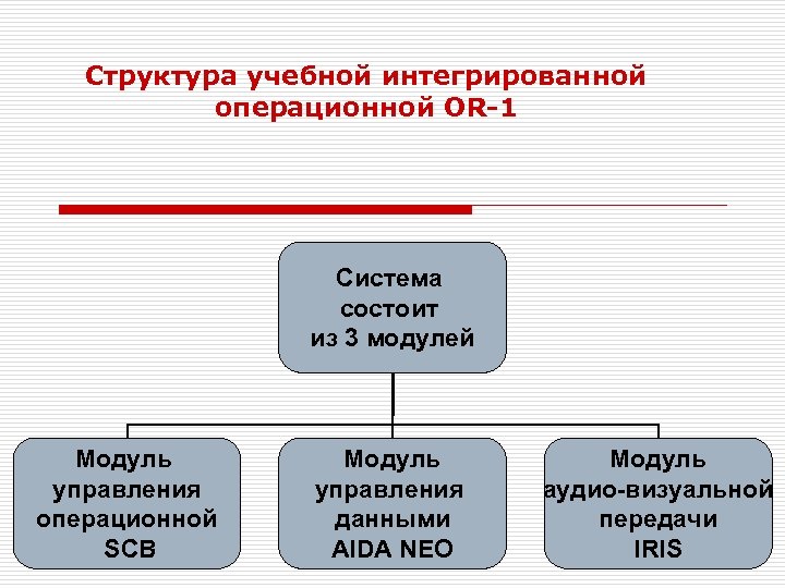 Структура учебной интегрированной операционной OR-1 Система состоит из 3 модулей Модуль управления операционной SCB