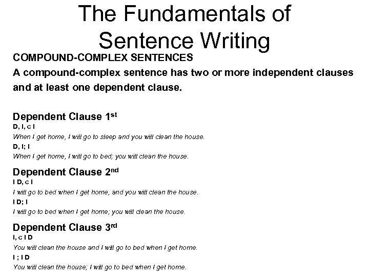 The Fundamentals of Sentence Writing Simple Sentence A