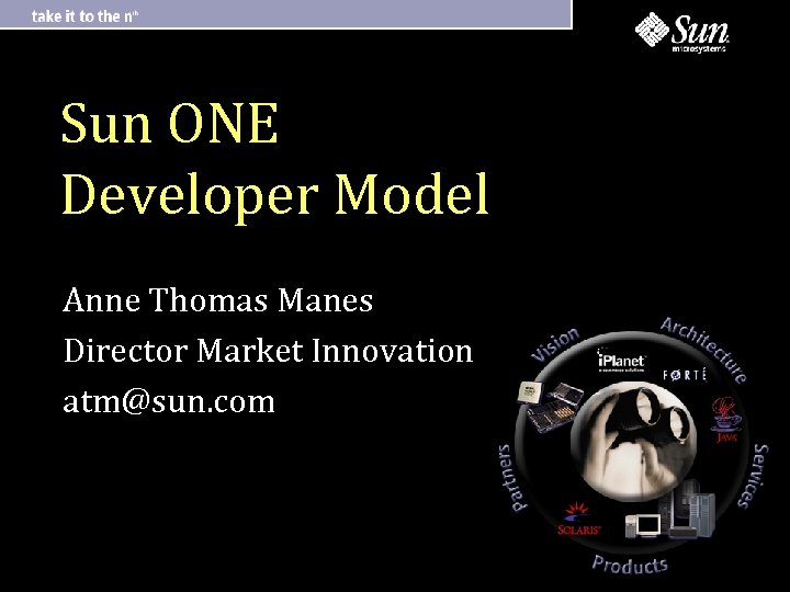 Sun ONE Developer Model Anne Thomas Manes Director Market Innovation atm@sun. com 