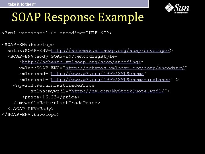 SOAP Response Example <? xml version=“ 1. 0” encoding=“UTF-8”? > <SOAP-ENV: Envelope xmlns: SOAP-ENV=http: