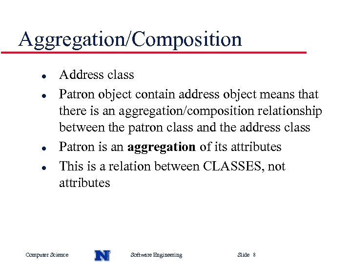 Aggregation/Composition l l Address class Patron object contain address object means that there is