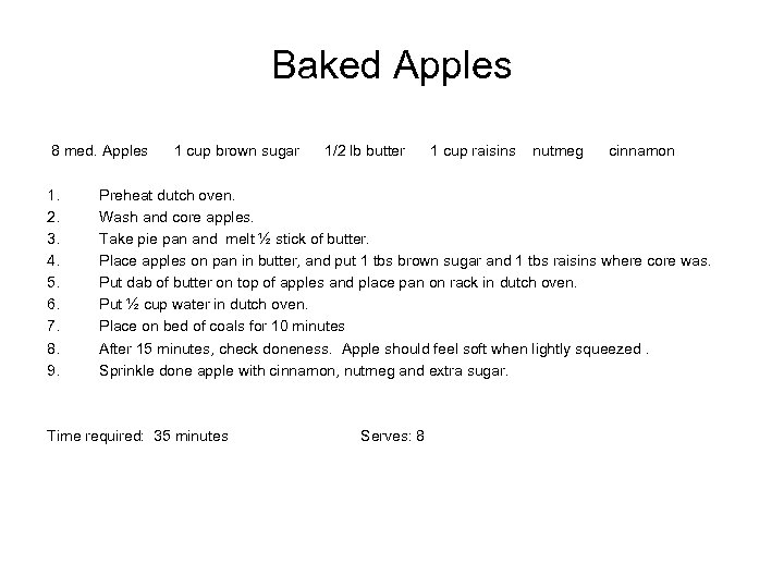 Baked Apples 8 med. Apples 1. 2. 3. 4. 5. 6. 7. 8. 9.