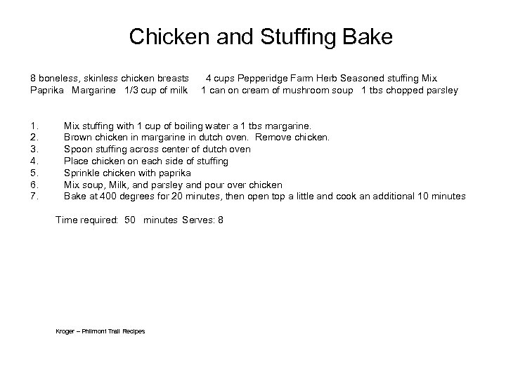 Chicken and Stuffing Bake 8 boneless, skinless chicken breasts Paprika Margarine 1/3 cup of