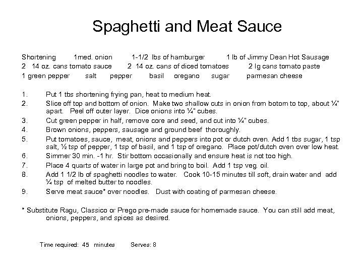 Spaghetti and Meat Sauce Shortening 1 med. onion 1 -1/2 lbs of hamburger 1