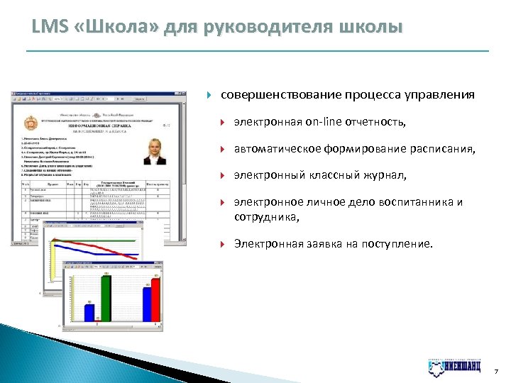LMS «Школа» для руководителя школы совершенствование процесса управления электронная on-line отчетность, автоматическое формирование расписания,