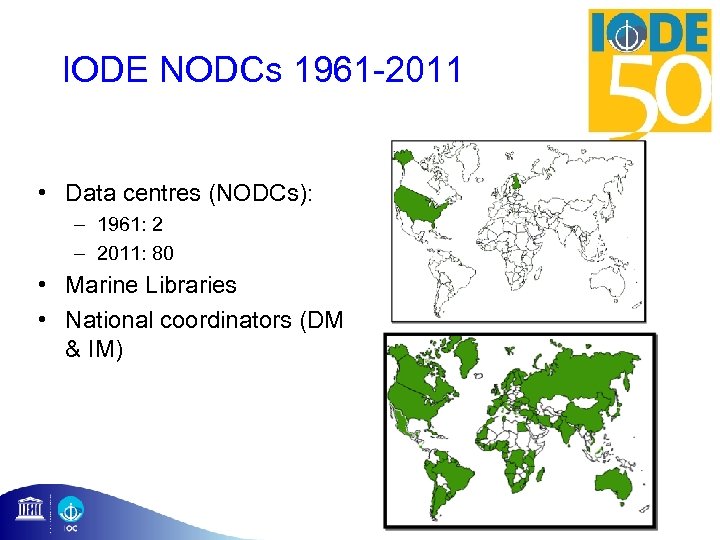 IODE NODCs 1961 -2011 • Data centres (NODCs): – 1961: 2 – 2011: 80