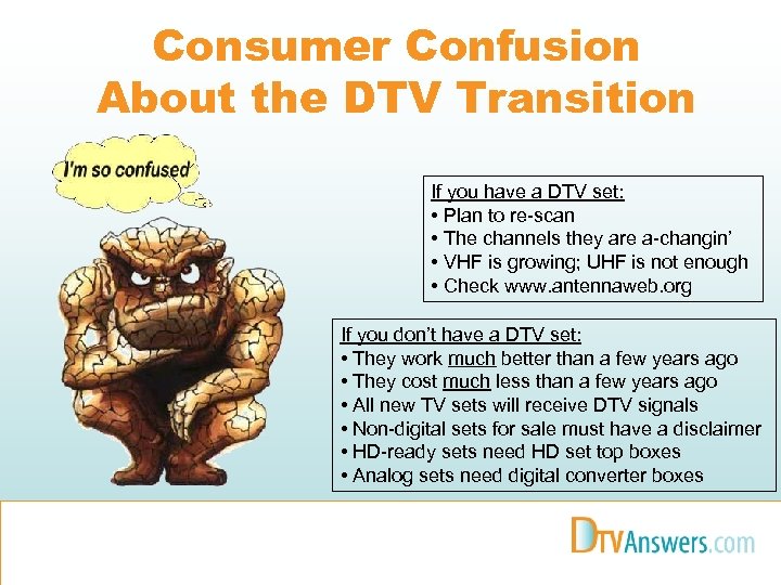 Consumer Confusion About the DTV Transition If you have a DTV set: • Plan