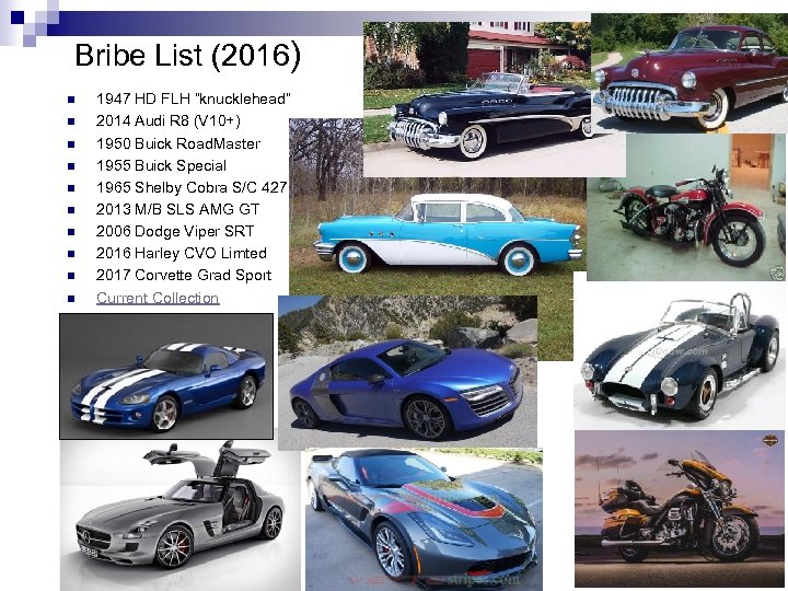  Bribe List (2016) n n n n n 1947 HD FLH “knucklehead” 2014